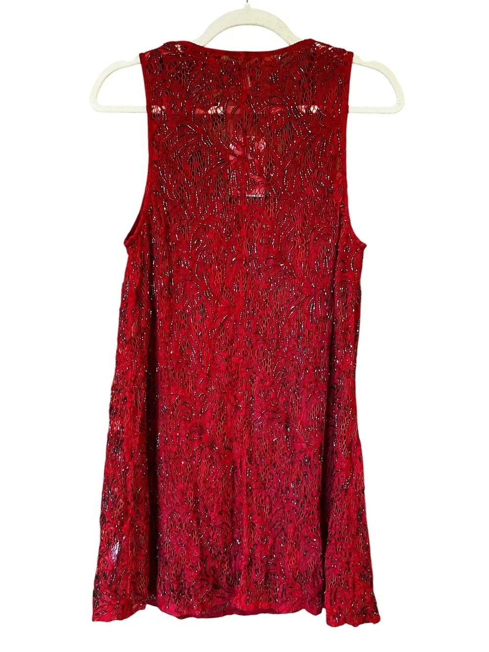 Free People Allover Lace Beaded V Neck Mini Dress Red Size XS NWT* Cocktail